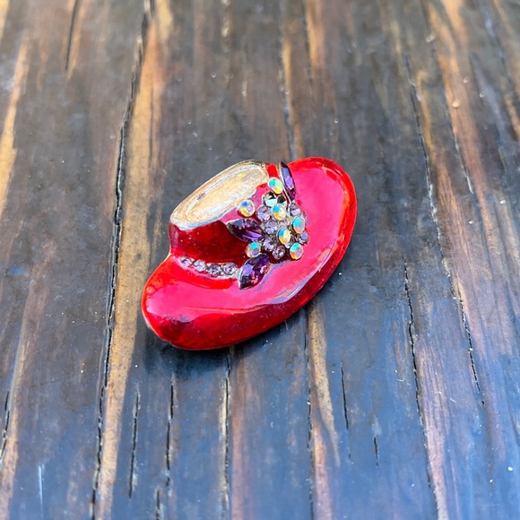 5/$25 💘 Vintage Fun Sparkly Red Hat Pin/Brooch - Picture 4 of 6